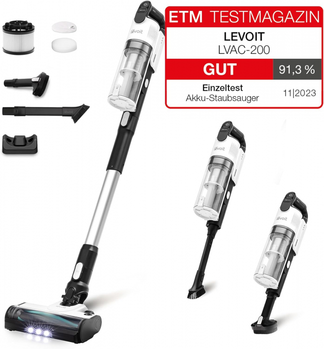 Aspirator fără sac cu acumulator Levoit,  aspirator fără fir cu performanță de filtrare de 99,9% -FOARTE BUN [1]