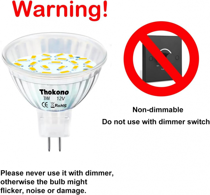 Becuri LED Thokono MR16 GU5.3, alb cald 2700K, 3W (înlocuiește becurile halogen de 20W) - CA NOU [3]