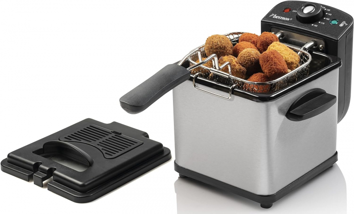 Bestron Friteuză cu Ulei, pentru Cartofi Prăjiți, Pește sau Nuggets, Temperaturii până la 190°C, cu Coș din Oțel Inoxidabil, Fereastră și Filtru de Ulei - FOARTE BUN [2]