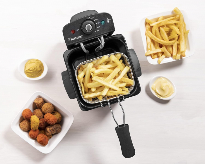 Bestron Friteuză cu Ulei, pentru Cartofi Prăjiți, Pește sau Nuggets, Temperaturii până la 190°C, cu Coș din Oțel Inoxidabil, Fereastră și Filtru de Ulei - FOARTE BUN [3]