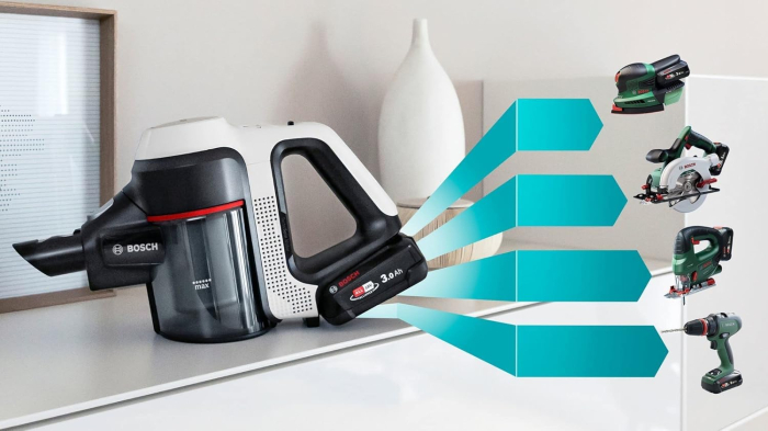 Bosch Unlimited 7 BSS711W – Aspirator de mână fără fir, fără sac, cu baterie de schimb, tub flexibil, filtru de igienă, duză XXL pentru tapițerie, iluminare LED, mod Turbo, culoare albă [5]