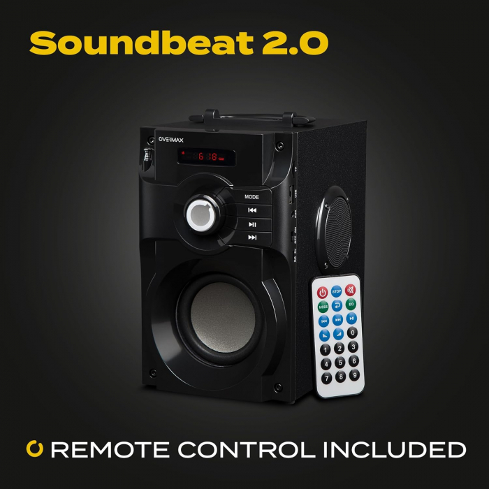 Boxă Bluetooth Overmax Soundbeat 2.0, cu port USB, slot SD, intrare AUX, radio, Jack Mini de 3,5 mm, conectivitate Bluetooth 2.1, suport MP3, afișaj LED. -CA NOU [2]