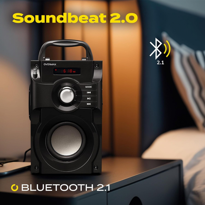 Boxă Bluetooth Overmax Soundbeat 2.0, cu port USB, slot SD, intrare AUX, radio, Jack Mini de 3,5 mm, conectivitate Bluetooth 2.1, suport MP3, afișaj LED. -CA NOU [4]