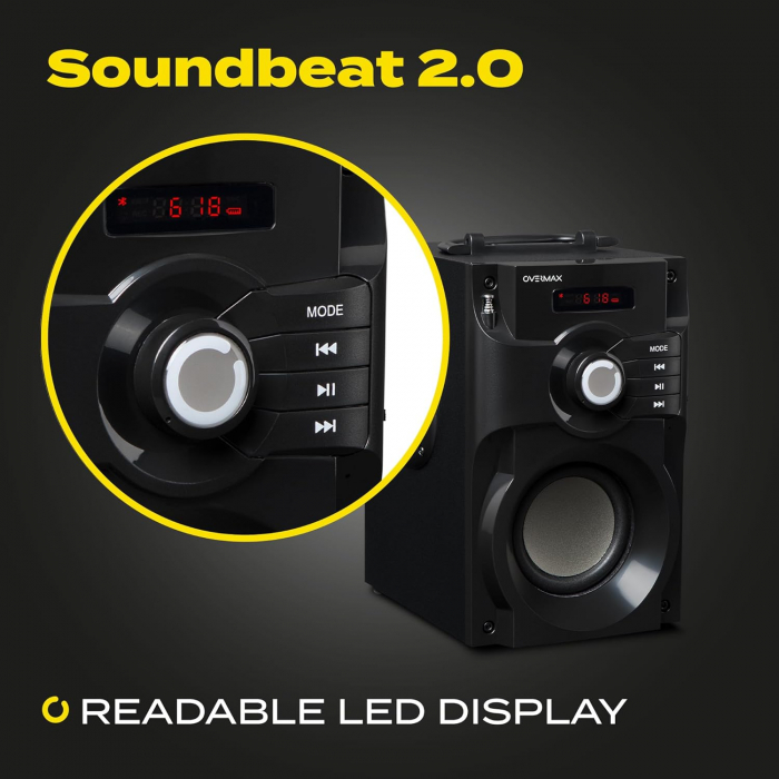 Boxă Bluetooth Overmax Soundbeat 2.0, cu port USB, slot SD, intrare AUX, radio, Jack Mini de 3,5 mm, conectivitate Bluetooth 2.1, suport MP3, afișaj LED. -CA NOU [3]