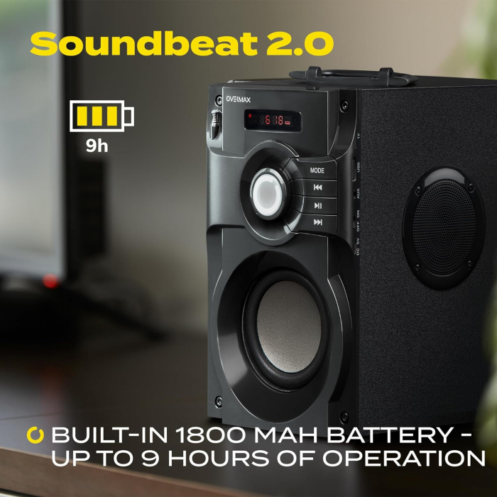 Boxă Bluetooth Overmax Soundbeat 2.0, cu port USB, slot SD, intrare AUX, radio, Jack Mini de 3,5 mm, conectivitate Bluetooth 2.1, suport MP3, afișaj LED. -CA NOU [7]