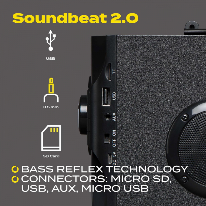 Boxă Bluetooth Overmax Soundbeat 2.0, cu port USB, slot SD, intrare AUX, radio, Jack Mini de 3,5 mm, conectivitate Bluetooth 2.1, suport MP3, afișaj LED. -CA NOU [6]