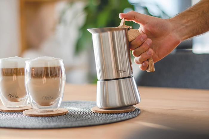 Cafetieră din oțel inoxidabil, Ibric de espresso, Set de espresso incluzând suport, linguriță,Milu-CA NOU [4]
