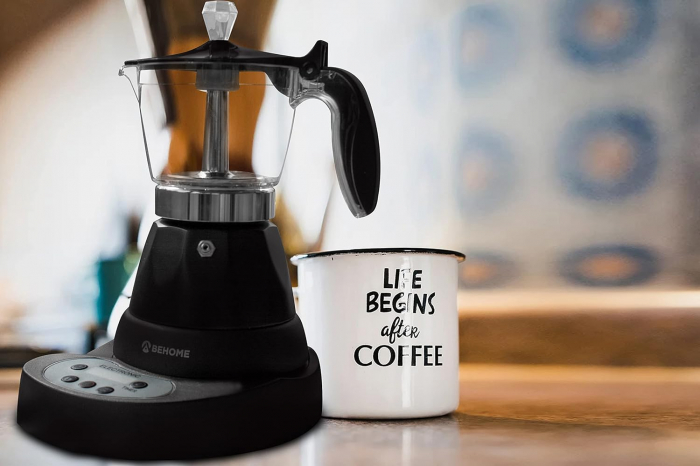 Cafetieră electrică programabilă BEHOME Moka Electrică pentru 3 cești cu timer, cafea caldă timp de 30 de minute, din aluminiu, - BUN [4]