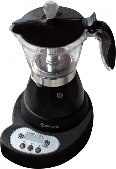 Cafetieră electrică programabilă BEHOME Moka Electrică pentru 3 cești cu timer, cafea caldă timp de 30 de minute, din aluminiu, - BUN [2]