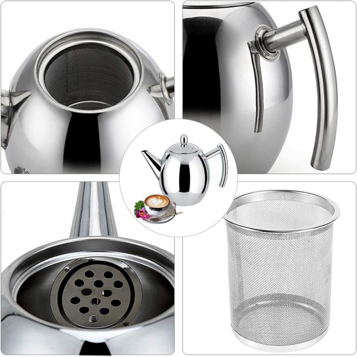 Ceainic din oțel inoxidabil de 1L cu infuzor (Ceainic Japonez), ibric pentru cafea, ceainic pentru plită [5]