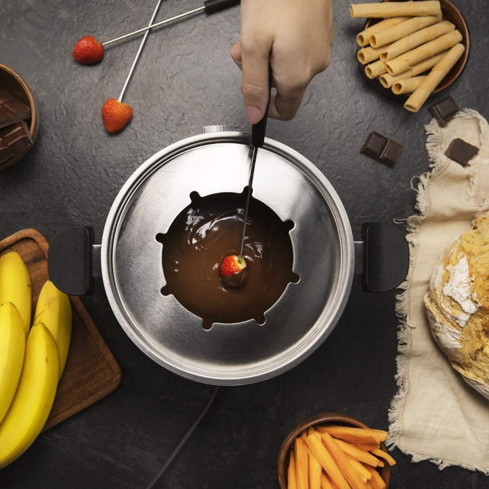 Cecotec FunGourmee Fondue Electrică din oțel inoxidabil pentru 8 persoane, cu Temperatură Reglabilă, 1000 W, cu 8 Furculițe, pentru Brânză, Ciocolată și Ulei -FOARTE BUN [2]