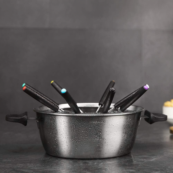 Cecotec FunGourmee Fondue Electrică din oțel inoxidabil pentru 8 persoane, cu Temperatură Reglabilă, 1000 W, cu 8 Furculițe, pentru Brânză, Ciocolată și Ulei -FOARTE BUN [5]