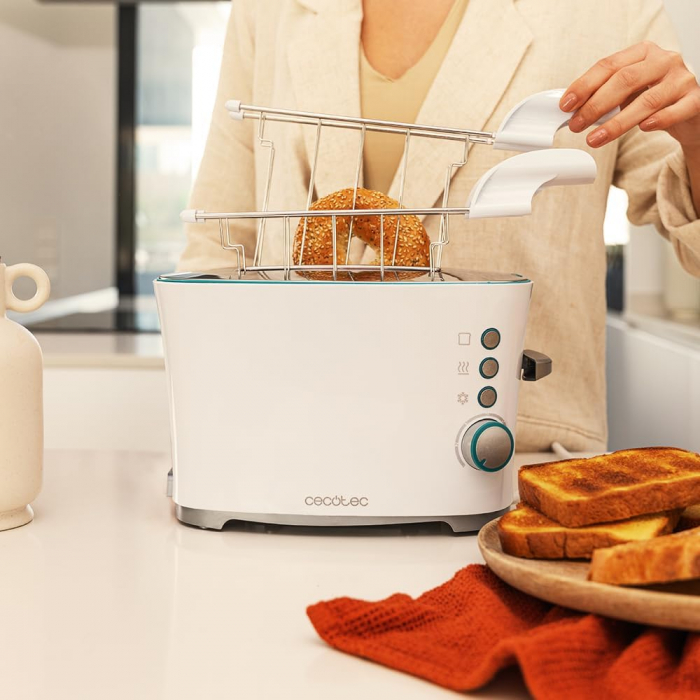 Cecotec Toaster vertical Toast&Taste Double W, 650 W, Două fante late pentru 2 felii de pâine - Include clești de îndepărtare - CA NOU [5]