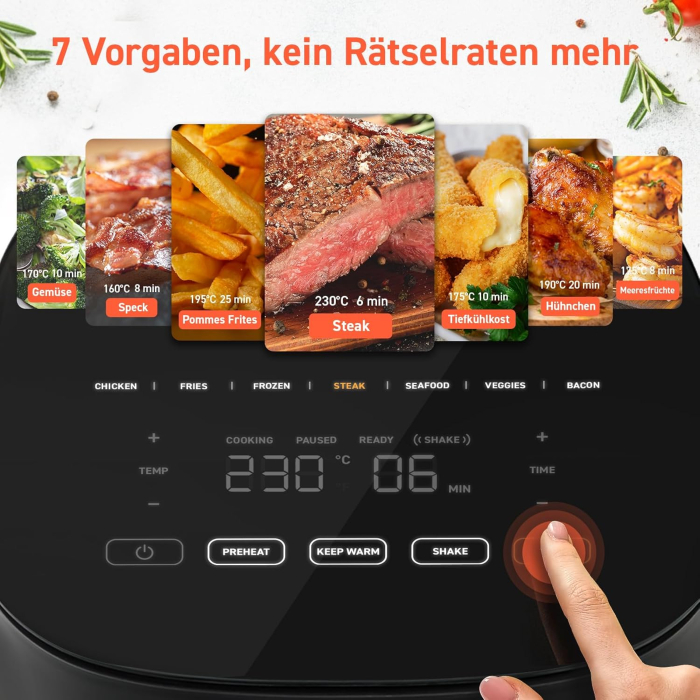 COSORI Airfryer, Friteuză cu Aer Cald 7-în-1, până la 230°C & 55 dB Silențioasă, peste 100 de rețete, ideală pentru pui, friptură, bacon, alimente congelate, economisește 55% energie, compatibilă cu m [2]