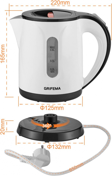 Fierbător de apă, 0,8 L, 1100 W - Filtru Anticalcar - CA NOU [3]