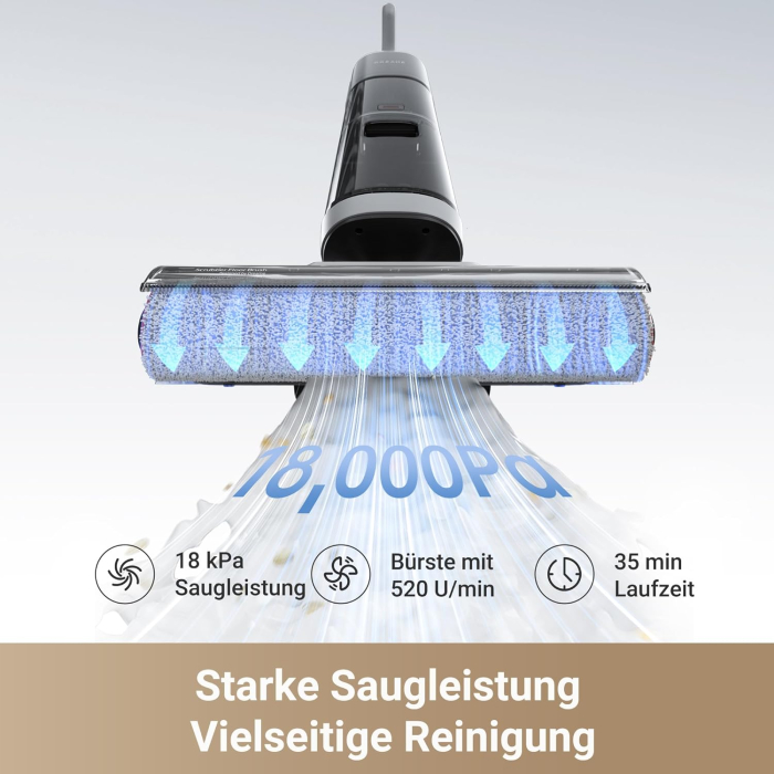 Dreame H14 – Aspirator umed/uscat, spălare cu perii, uscare cu aer cald 60°C, braț pliabil 180°, uscare rapidă 5 min, auto-curățare cu două rotații, putere de aspirare 18.000 Pa, curățare dublă a marg [4]