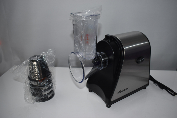 Feliator de Legume Electric din Oțel Inoxidabil 250 W, Tăietor Multifuncțional de Legume, Răzătoare electrică cu 5 accesorii - FOARTE BUN [8]