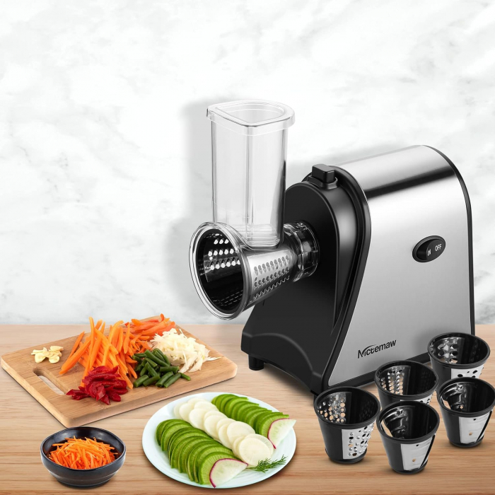 Feliator de Legume Electric din Oțel Inoxidabil 250 W, Tăietor Multifuncțional de Legume, Răzătoare electrică cu 5 accesorii - FOARTE BUN [3]