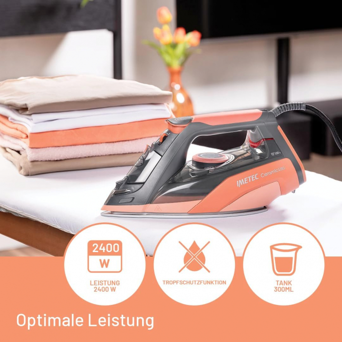 Fier de călcat cu abur Imetec Ceramicliss | 2400 Watt | Jet de abur: 180 g/min | Capacitate de 270 ml - CA NOU [4]