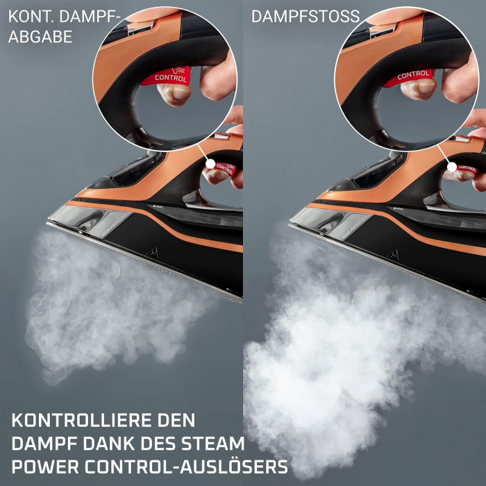 Fier de călcat cu abur Rowenta DW9510 Steamforce Pro , 3200 Watt Sistem de pompare ,2 nivele de abur , Rezervor de apă 350 ml , Negru/Auriu - FOARTE BUN [5]