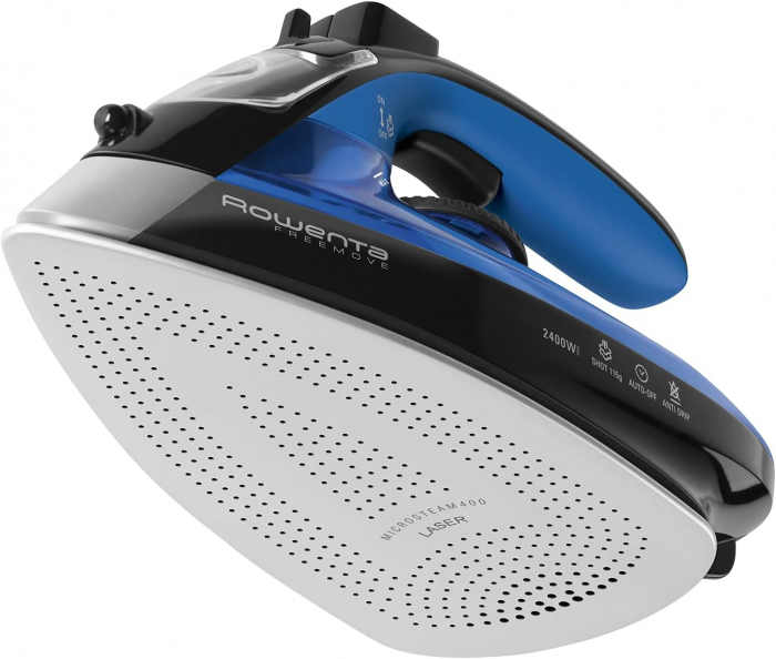 Fier de călcat cu abur Rowenta Freemove DE5010 Model negru și albastru 2400W Tehnologie fără fir, Funcții practice pentru călcat ușor -FOARTE BUN [2]