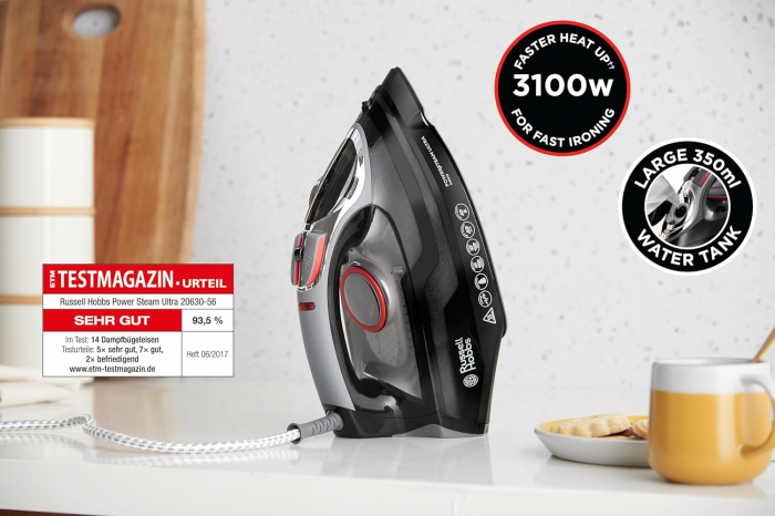 Fier de călcat cu abur Russell Hobbs Power, 3100W, abur 70 g/min, abur suplimentar 210 g/min, 350ml, talpă ceramică, funcție de auto-curățare și pulverizare, anti-calcar, oprire picurare - CA NOU [5]