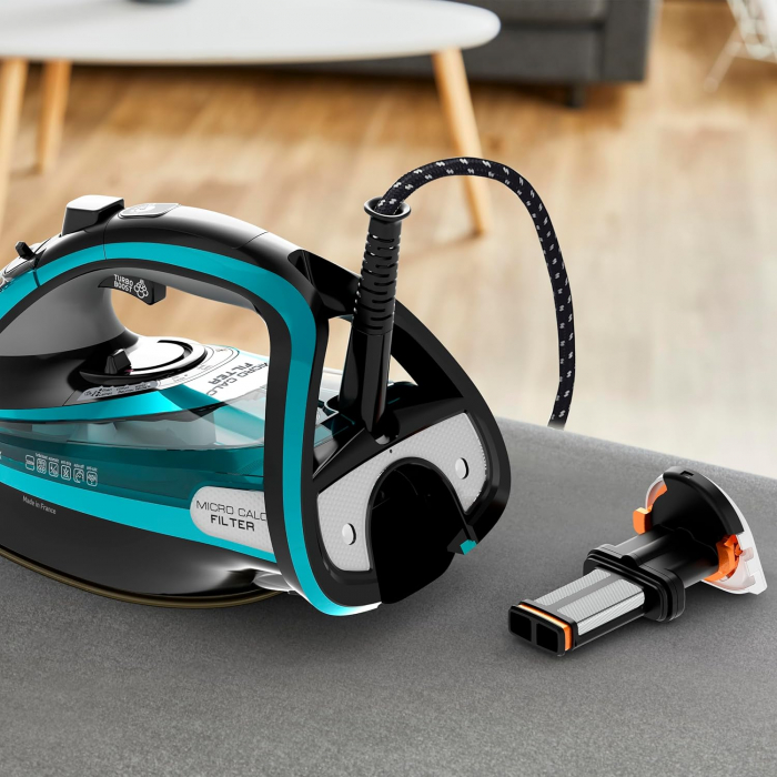 Fier de calcat Tefal FV9844E0 Ultimate Pure, 3200 W, Talpa Durilium AirGlide Autoclean, jet de aburi 250gr/min, Micro-Calc Filter 2in1, Negru/Bleu [5]