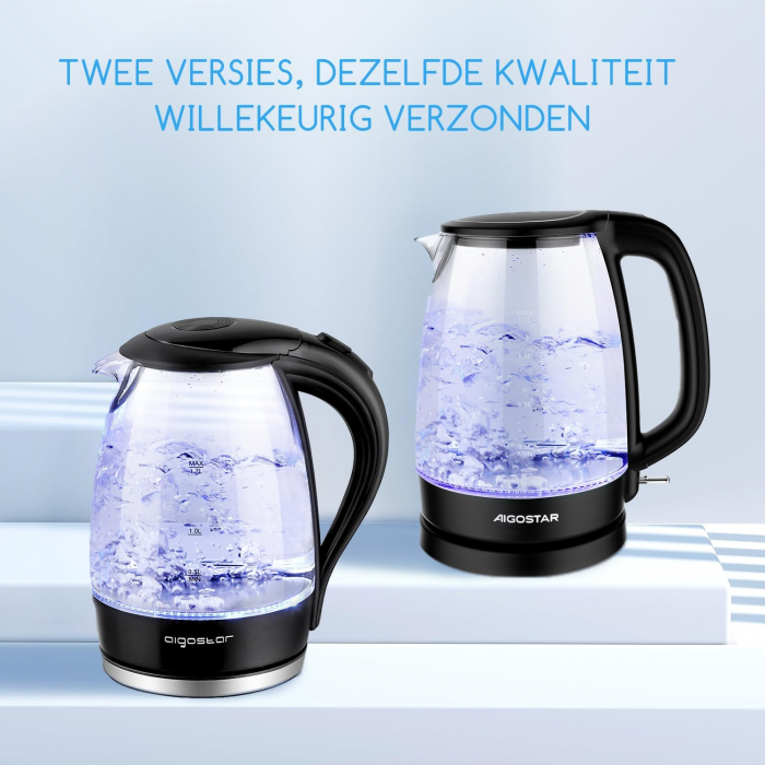 Fierbător de apă, 1,7 litri, 2200 W,100% fără BPA, sticlă de borosilicat îngroșată, bază din oțel inoxidabil 360° - BUN [3]