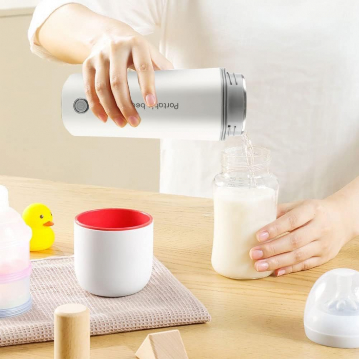Fierbator electric, portabil de 350 ml, fierbător cu fierbere rapidă, mini termos cu interior din oțel inoxidabil potrivit pentru lapte, cafea -Culoare alb- [2]