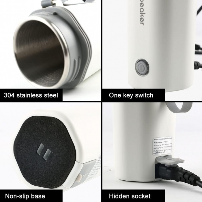 Fierbator electric, portabil de 350 ml, fierbător cu fierbere rapidă, mini termos cu interior din oțel inoxidabil potrivit pentru lapte, cafea -Culoare alb- [5]