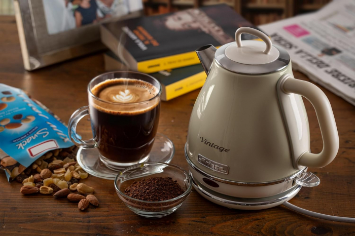 Fierbător electric retro Ariete Vintage 2868, bază wireless 360°, oprire automată, capacitate 1 L, oțel inoxidabil, 1600 W, bej -CA NOU [5]