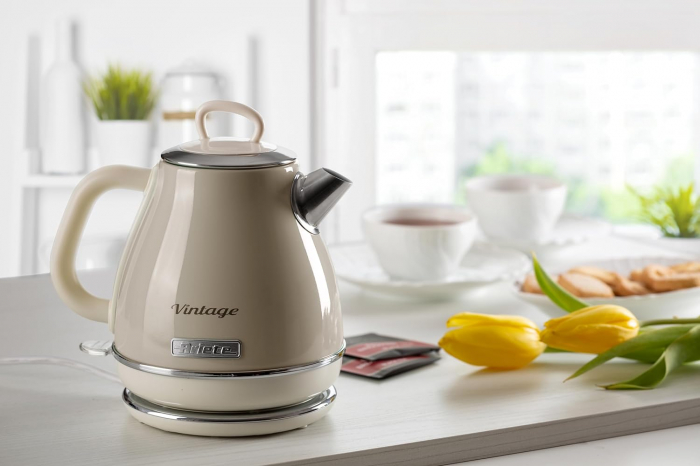 Fierbător electric retro Ariete Vintage 2868, bază wireless 360°, oprire automată, capacitate 1 L, oțel inoxidabil, 1600 W, bej -CA NOU [4]