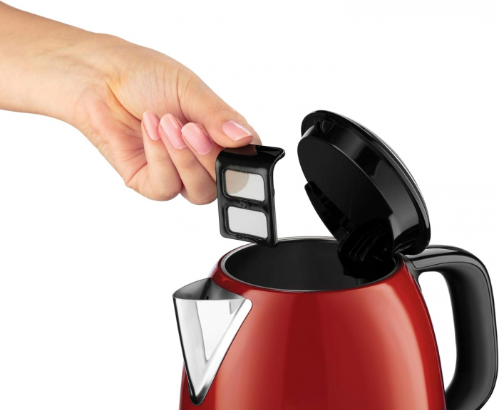 Fiierbător Russell Hobbs [1,0l] din oțel inoxidabil roșu (2400W, funcție de fierbere rapidă, filtru de calcar detașabil, indicator exterior al nivelului de apă - CA NOU [3]