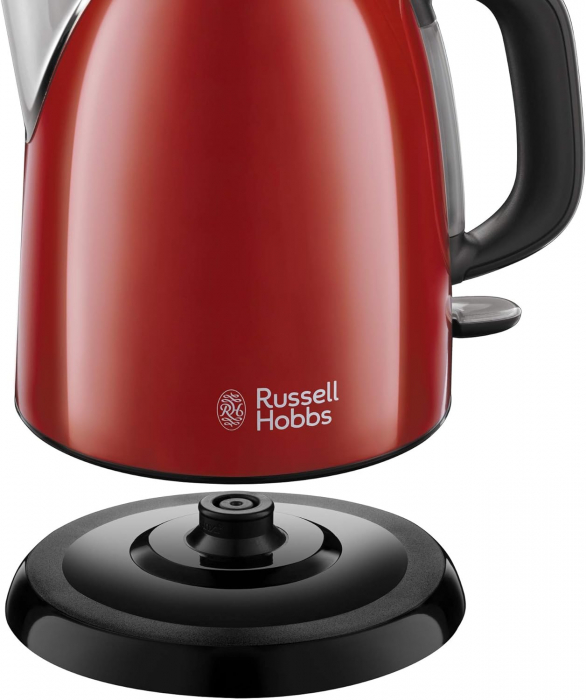 Fiierbător Russell Hobbs [1,0l] din oțel inoxidabil roșu (2400W, funcție de fierbere rapidă, filtru de calcar detașabil, indicator exterior al nivelului de apă - CA NOU [2]