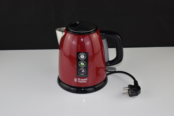 Fiierbător Russell Hobbs [1,0l] din oțel inoxidabil roșu (2400W, funcție de fierbere rapidă, filtru de calcar detașabil, indicator exterior al nivelului de apă - CA NOU [8]
