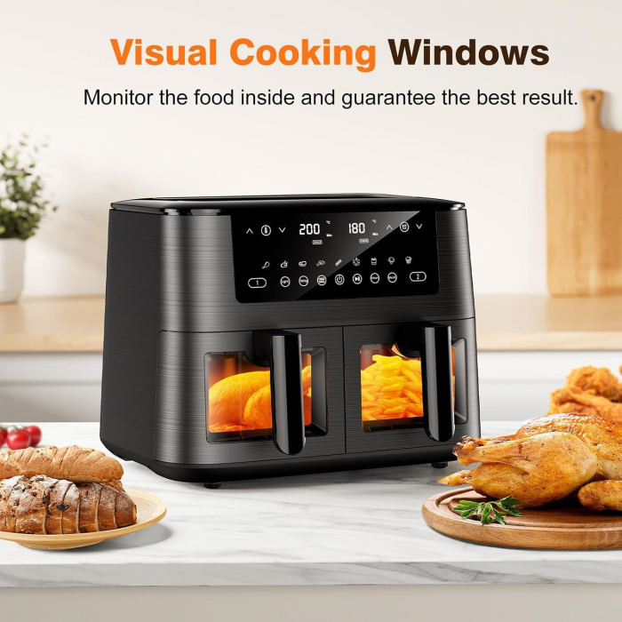Friteuza cu aer cald Dual Zone, Airfryer 9L, 2570W,  9 meniuri presetate -FOARTE BUN [3]