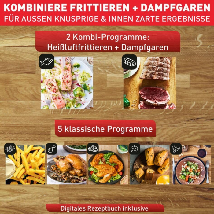 Friteuza cu aer cald Tefal EasyFry Grill & Steam FW201815, 1700 W, 7 programe automate, capacitate 6.5L, tehnologie ExtraCrisp, functie gatit la abur [6]