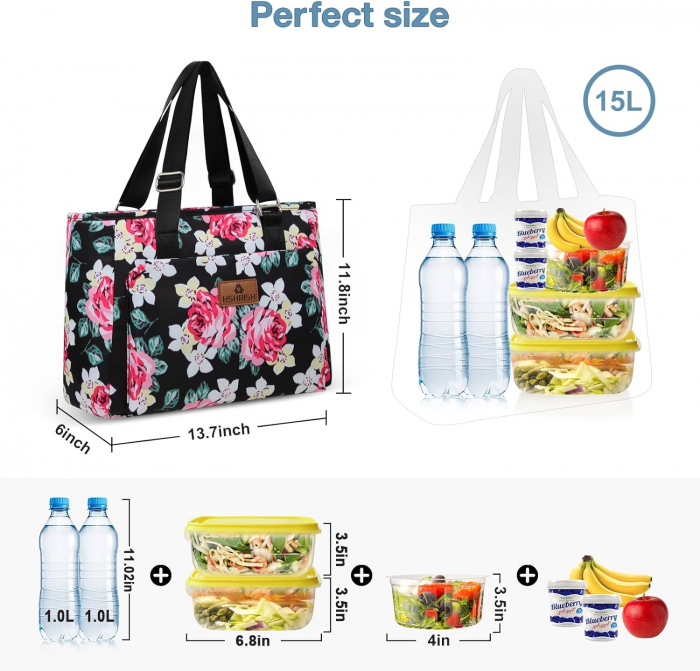 Geantă Termoizolantă HSHRISH pentru Prânz, Picnic și Cumpărături, Capacitate 15L, Roz  -ca nou [2]