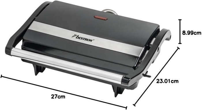 Grătar electric Bestron, sandwich maker cu mâner Cool-Touch, cu strat antiaderent, 700 de wați, culoare: negru, dimensiuni 22,5 x 14 cm. - CA NOU [5]