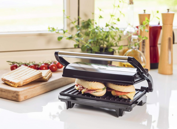 Grătar electric Bestron, sandwich maker cu mâner Cool-Touch, cu strat antiaderent, 700 de wați, culoare: negru, dimensiuni 22,5 x 14 cm. - CA NOU [6]