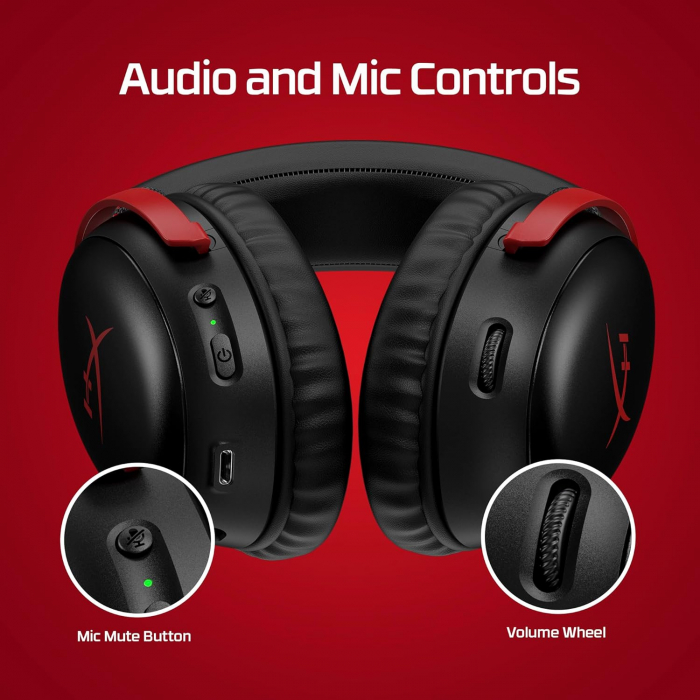 HyperX Cloud III Wireless – Set căști de gaming pentru PC, PS5, PS4, baterie de până la 120 de ore, Wireless 2.4GHz, Drivere de 53mm, Spumă cu memorie, Cadru durabil, Microfon de 10mm, Negru - BUN [2]