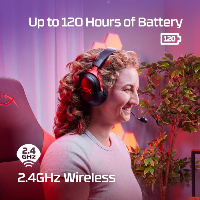 HyperX Cloud III Wireless – Set căști de gaming pentru PC, PS5, PS4, baterie de până la 120 de ore, Wireless 2.4GHz, Drivere de 53mm, Spumă cu memorie, Cadru durabil, Microfon de 10mm, Negru - BUN [5]