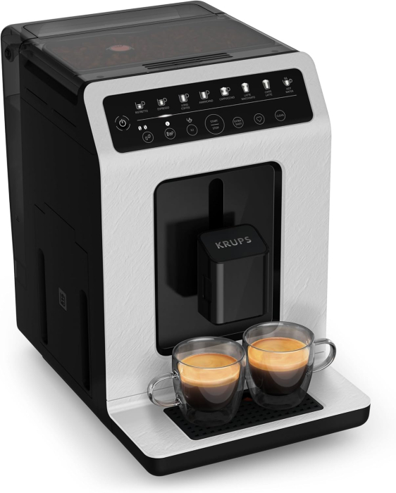Krups EA897A Evidence ECOdesign – Espressor automat, funcție One-Touch Cappuccino, design ecologic, control tactil, personalizabil, grup de infuzare metalic, durabil, culoare alb / ardezie [4]