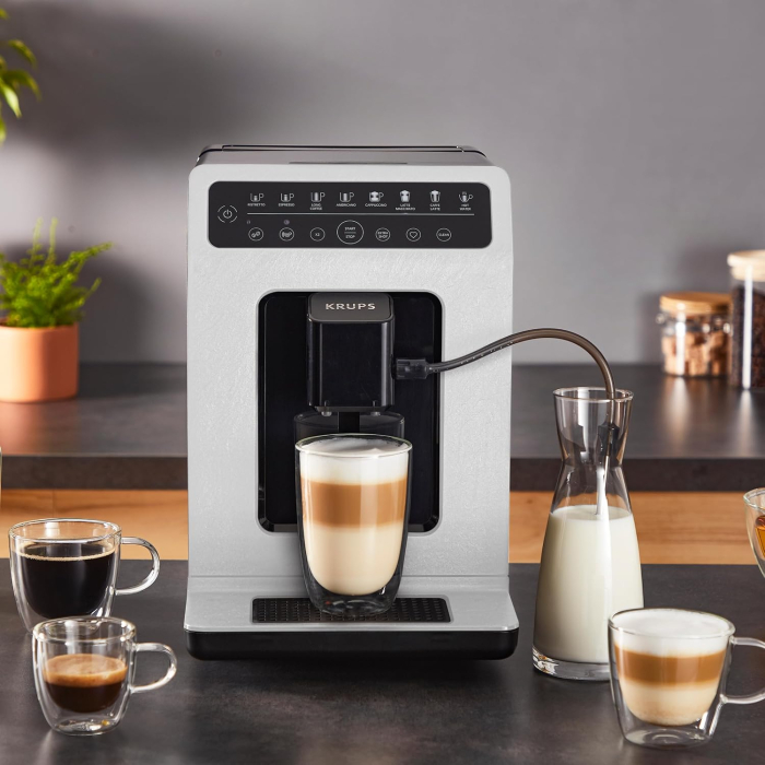 Krups EA897A Evidence ECOdesign – Espressor automat, funcție One-Touch Cappuccino, design ecologic, control tactil, personalizabil, grup de infuzare metalic, durabil, culoare alb / ardezie [8]