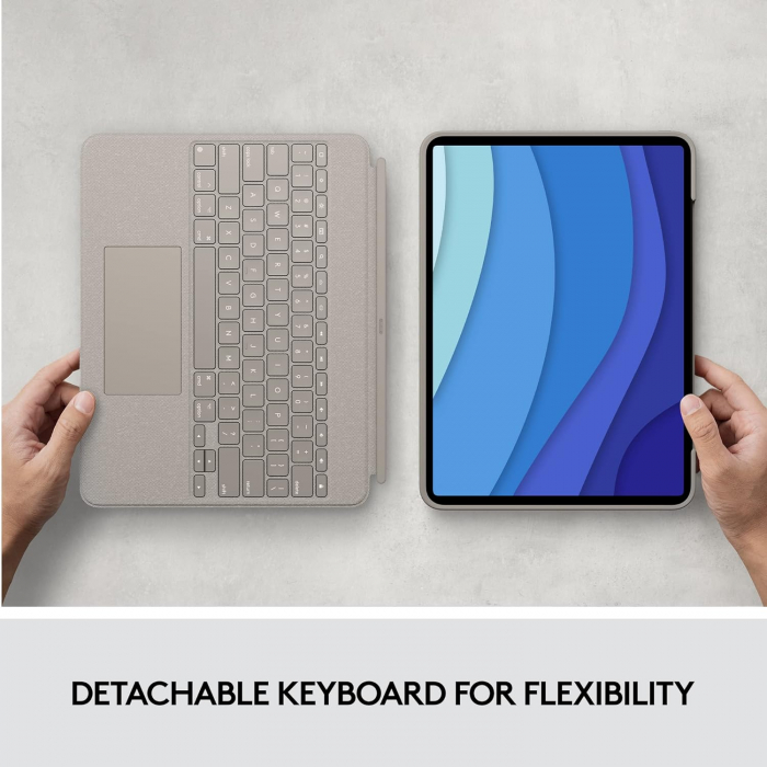 Logitech Combo Touch Husă cu Tastatură pentru iPad Pro 12,9 inch Generația 5 și 6 - 2021, 2022 (versiunea German)- Culoare nisip - BUN [4]