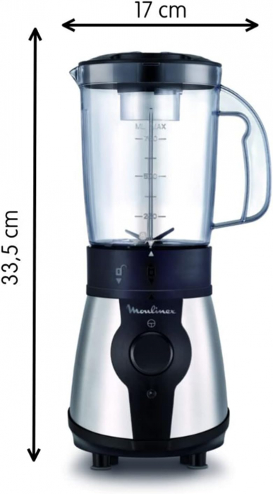 Moulinex Blender LM1B1D, 300W, Smoothie-Mixer cu recipient de 750 ml, Inclusiv Sticlă Portabilă de 750 ml, 4 Lame Detasabile, Suprafețe din Oțel Inoxidabil [2]