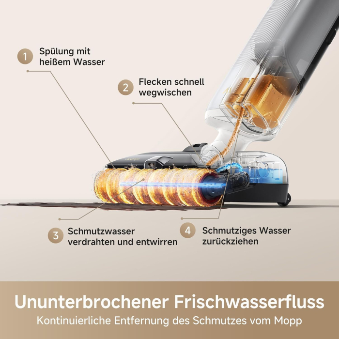 Mova X4 Pro – Aspirator umed/uscat, funcție mop cu apă caldă, perie anti-încurcare, auto-curățare la 100 °C, putere de aspirare 20 kPa, stație de andocare push-in, cap de perie cu LED, curățare dublă [2]