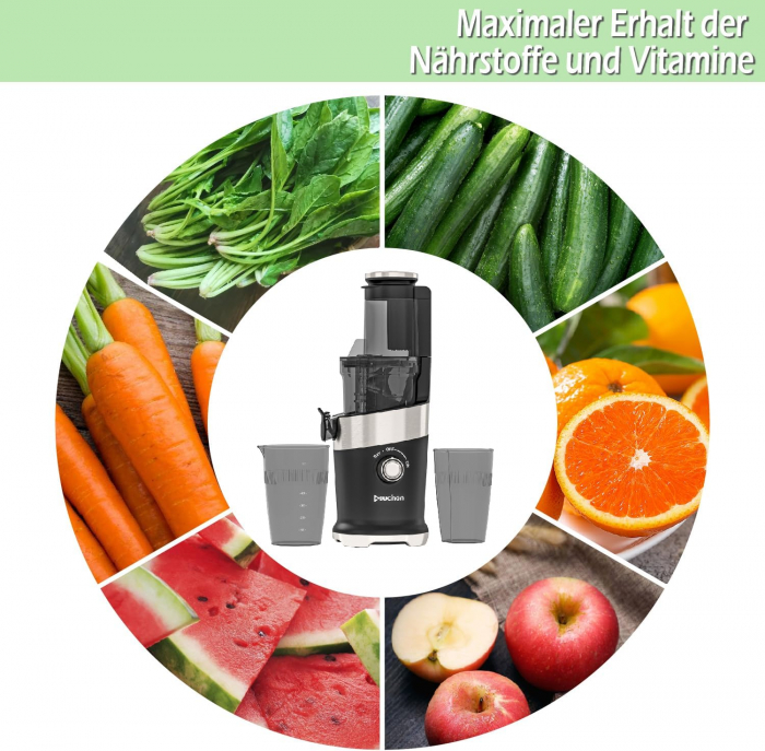 Muchen Slow Juicer Storcător de legume și fructe, presă electrică pentru fructe și legume întregi, funcție reversibilă, motor silențios, suc proaspăt și sănătos, 150W, negru, ‎ZM1908 -CA NOU [5]