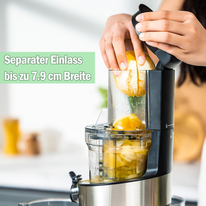 Muchen Slow Juicer Storcător de legume și fructe, presă electrică pentru fructe și legume întregi, funcție reversibilă, motor silențios, suc proaspăt și sănătos, 150W, negru, ‎ZM1908 -CA NOU [6]