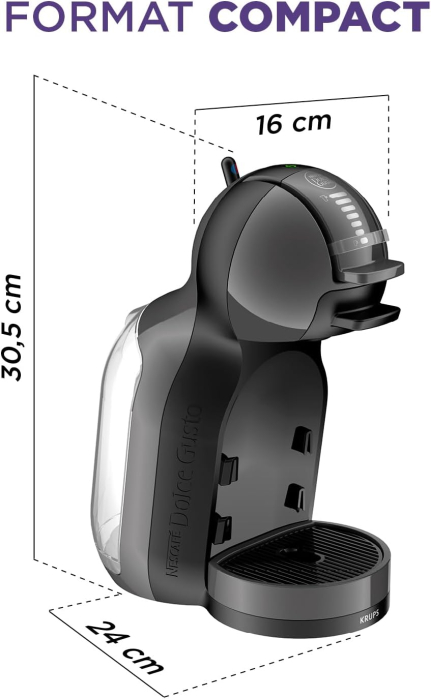 NESCAFE DOLCE GUSTO Mini Me KP1238 – Cafetieră cu capsule, băuturi calde și reci, 15 bari, rezervor 0,8 L, Eco-Mode, negru/antracit [2]
